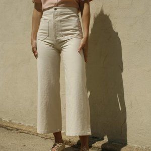 Lykke Wullf Sandi Pant in Cream/White - Cropped Wide Leg High Rise Sailor Jeans